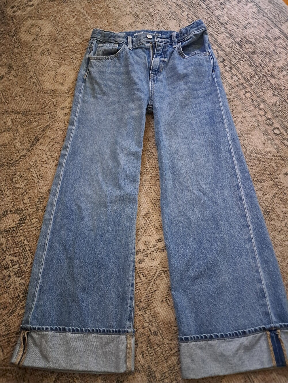 Old Navy Girls Size 14 High Rise Baggy Wide Leg Cuffed Jeans